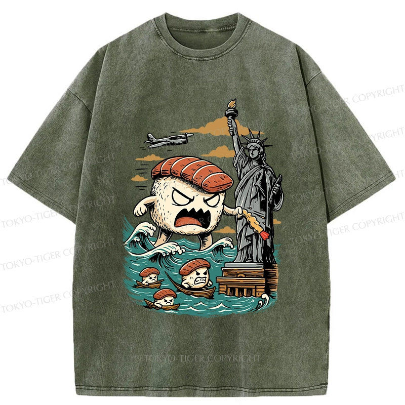 Tokyo-Tiger Japanese Sushi Monster Washed T-Shirt