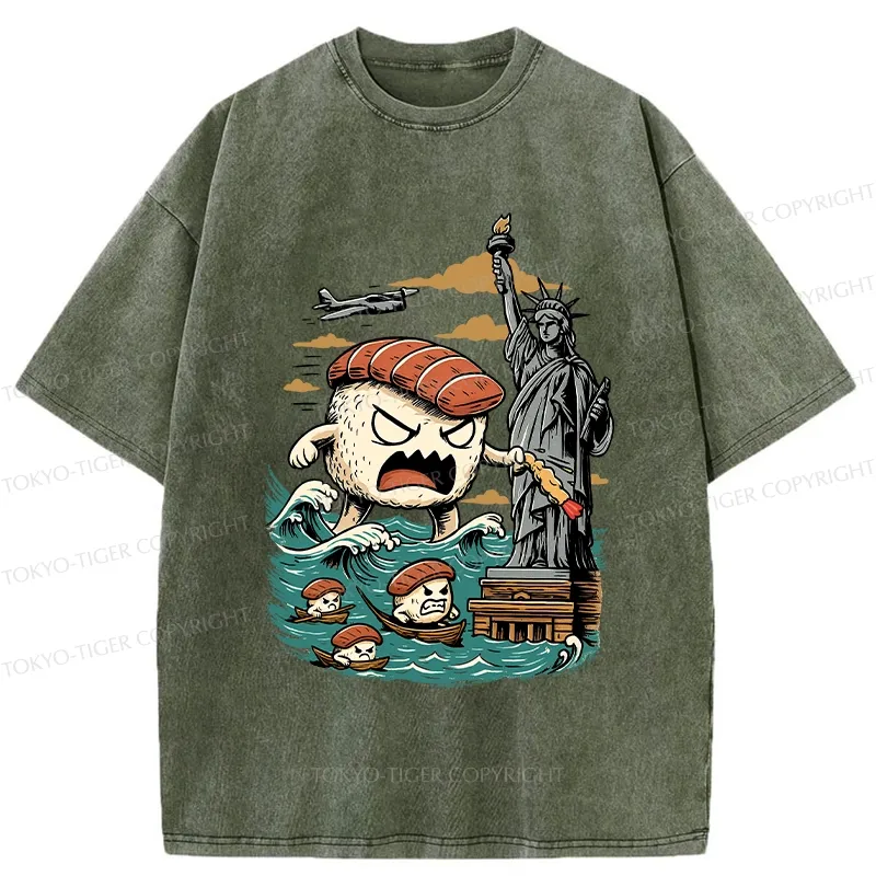 Tokyo-Tiger Japanese Sushi Monster Washed T-Shirt