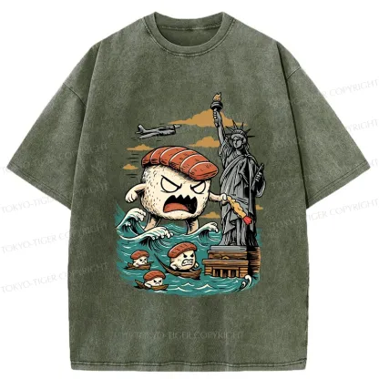 Tokyo-Tiger Japanese Sushi Monster Washed T-Shirt