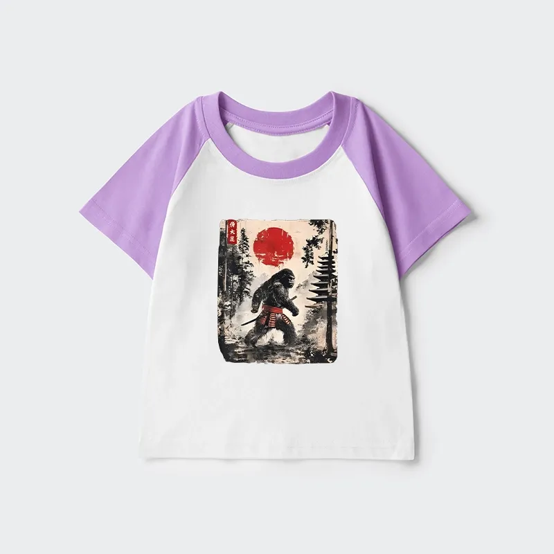 Tokyo-Tiger Japanese Samurai Bigfoot Kids Raglan T-shirt