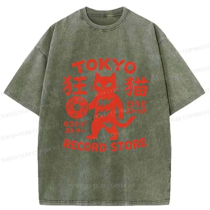 Tokyo-Tiger Japanese DJ Cat Washed T-Shirt