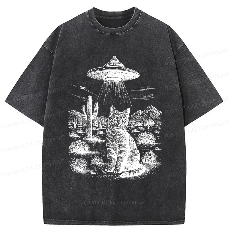 Tokyo-Tiger UFO And Cat Washed T-Shirt