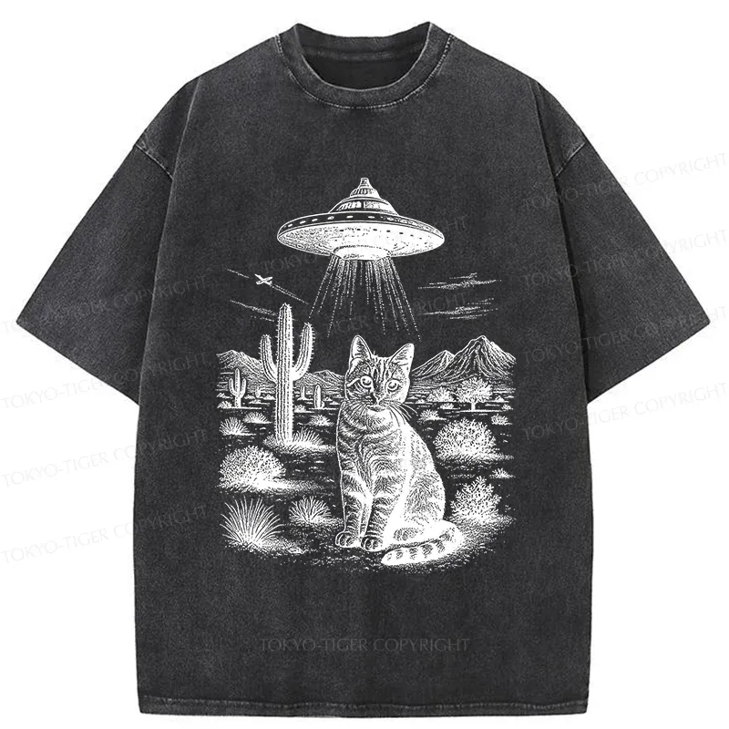 Tokyo-Tiger UFO And Cat Washed T-Shirt
