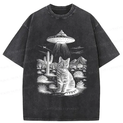 Tokyo-Tiger UFO And Cat Washed T-Shirt