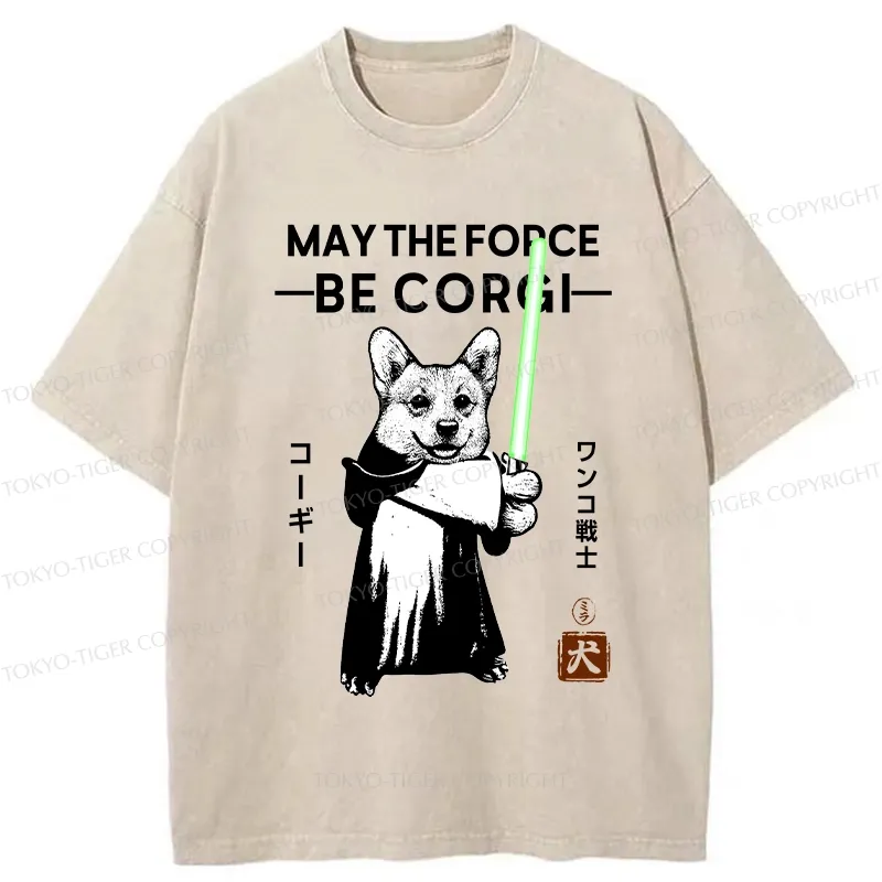Tokyo-Tiger Funny Corgi Warrior Washed T-Shirt