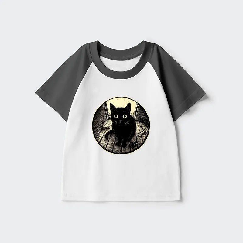Tokyo-Tiger Waiting Black Cat Kids Raglan T-shirt