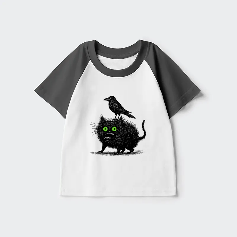 Tokyo-Tiger Crow And Black Cat Kids Raglan T-shirt