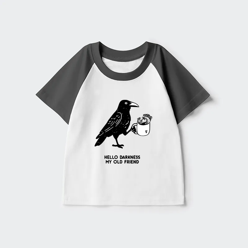 Tokyo-Tiger Crow Drinking Black Coffee Funny Kids Raglan T-shirt