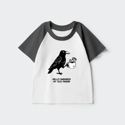 Tokyo-Tiger Crow Drinking Black Coffee Funny Kids Raglan T-shirt
