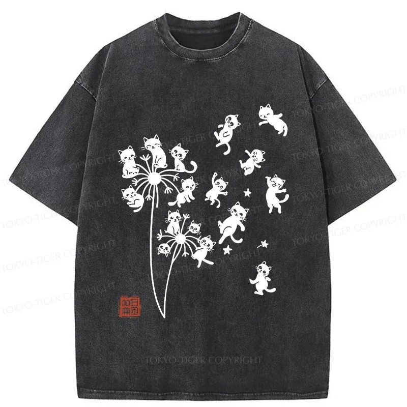 Tokyo-Tiger Dandelion Cat Washed T-Shirt