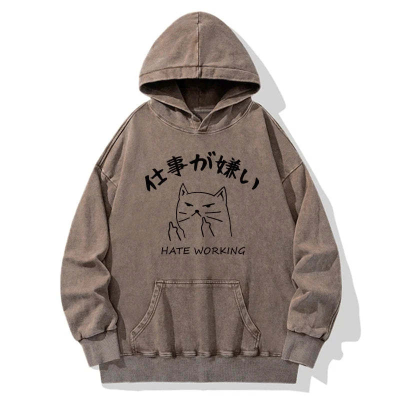 Tokyo-Tiger A Cat That Hates Work Washed Hoodie-tokyo-tiger