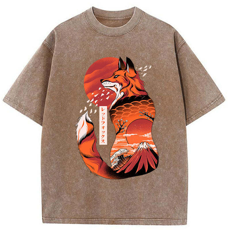 Tokyo-Tiger Japanese fox tattoo Washed T-Shirt