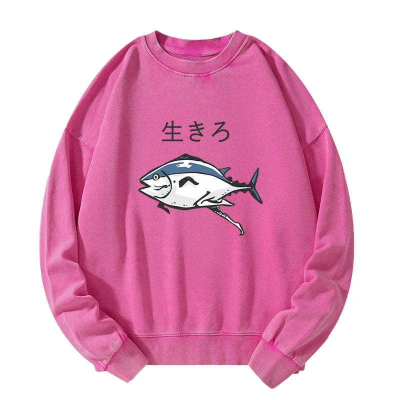 Tokyo-Tiger Running Fish Washed Sweatshirt Sale