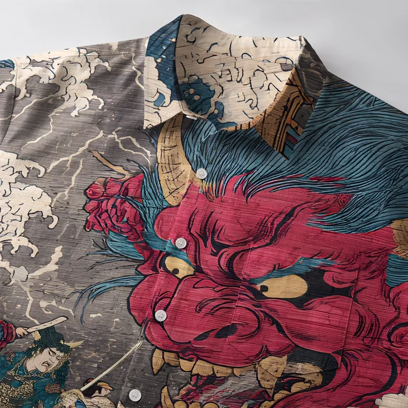 Tokyo-Tiger Demon And Samurai At Sea Button-up Shirt