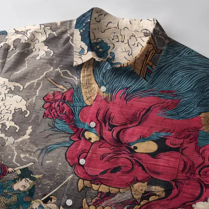 Tokyo-Tiger Demon And Samurai At Sea Button-up Shirt