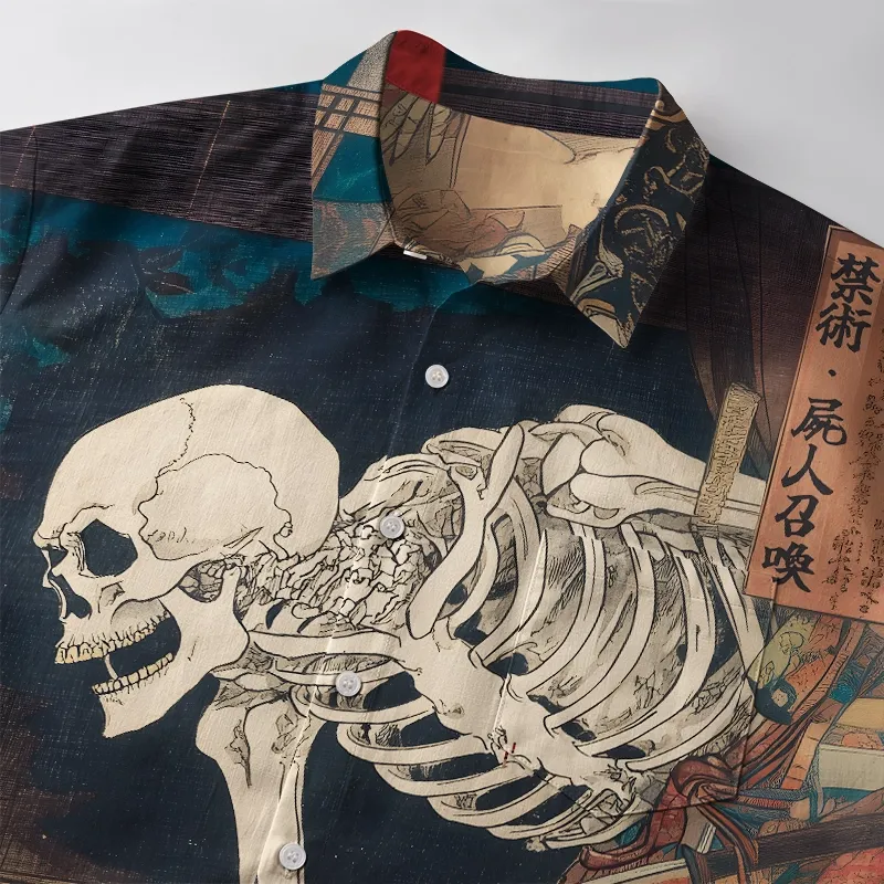 Tokyo-Tiger Ukiyoe Skeleton Yokai Button-up Shirt