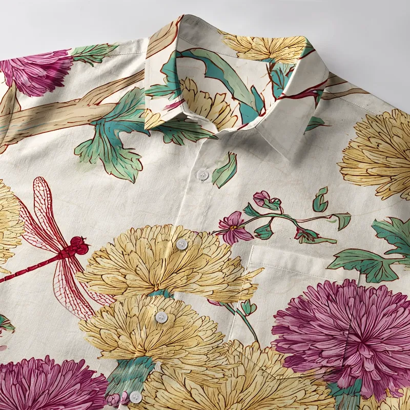 Tokyo-Tiger Vivid Chrysanthemums In Nature Button-up Shirt