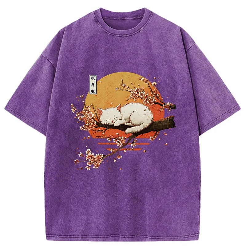 Tokyo-Tiger Cat Sakura Washed T-Shirt