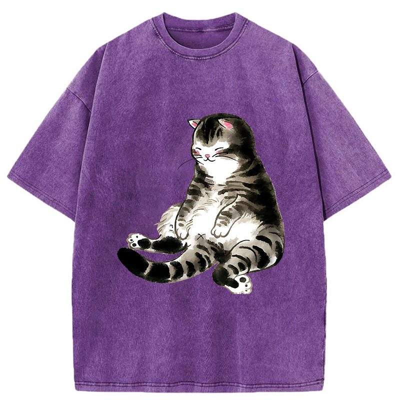 Tokyo-Tiger Ink Painting Cute Cat Washed T-Shirt