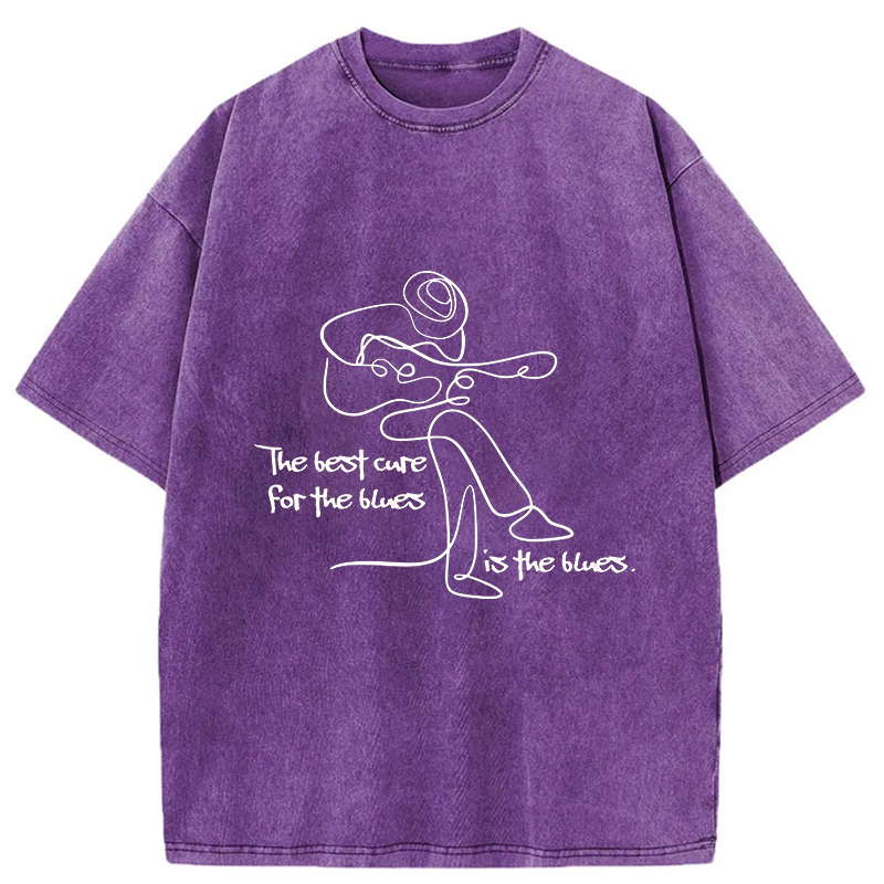 Tokyo-Tiger Funny Simple Line Playing the Guitar Washed T-Shirt