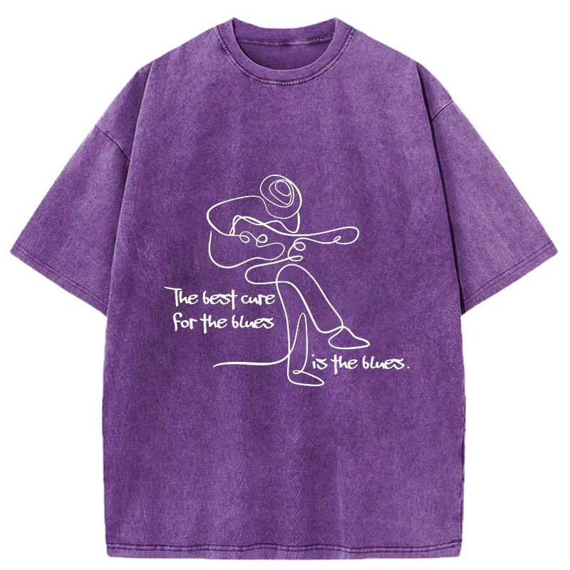 Tokyo-Tiger Funny Simple Line Playing the Guitar Washed T-Shirt