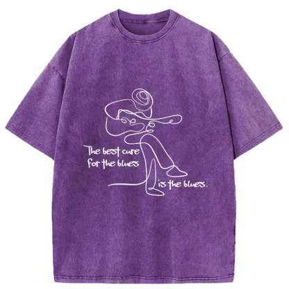 Tokyo-Tiger Funny Simple Line Playing the Guitar Washed T-Shirt