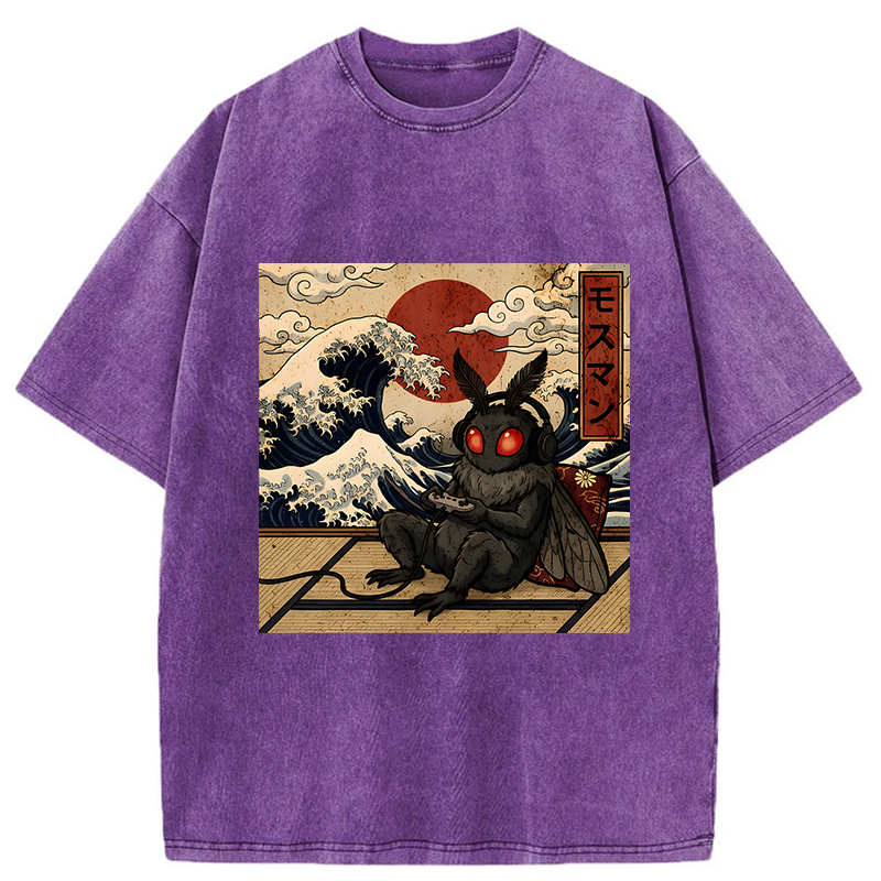 Tokyo-Tiger Mothman Plays Game Japanese Funny Washed T-Shirt