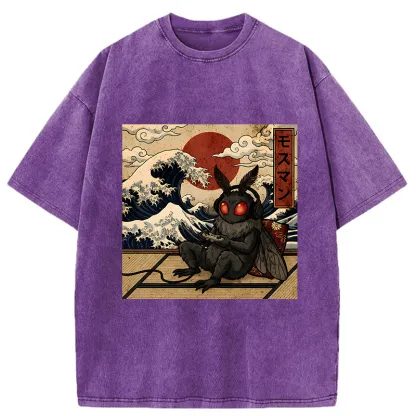 Tokyo-Tiger Mothman Plays Game Japanese Funny Washed T-Shirt