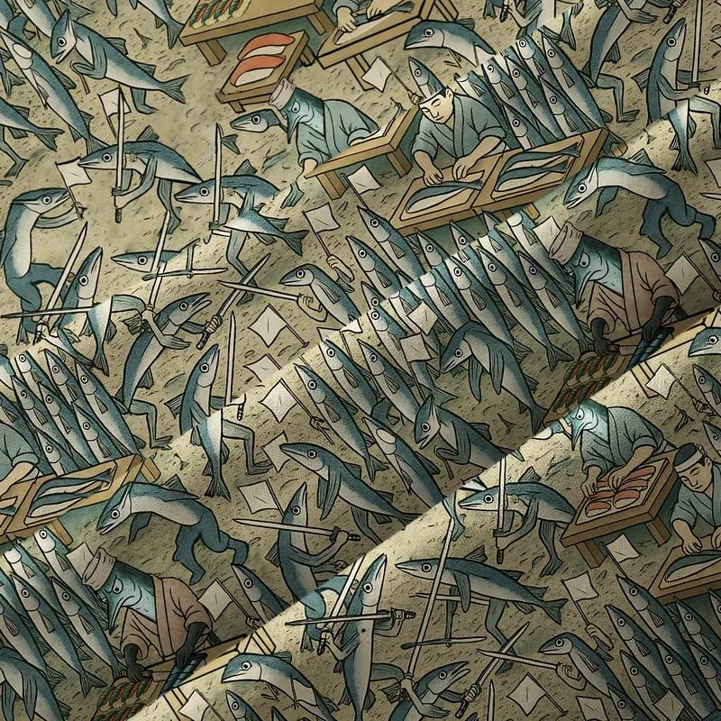 Tokyo-Tiger Funny Sushi Making Button-up Shirt