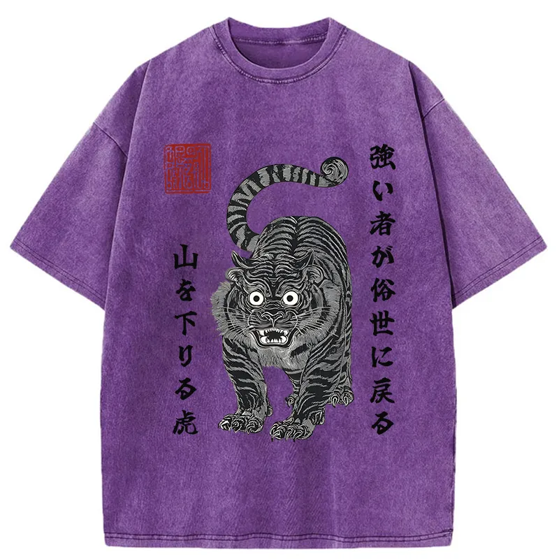 Tokyo-Tiger Born Wild Back Strong Tiger Washed T-Shirt