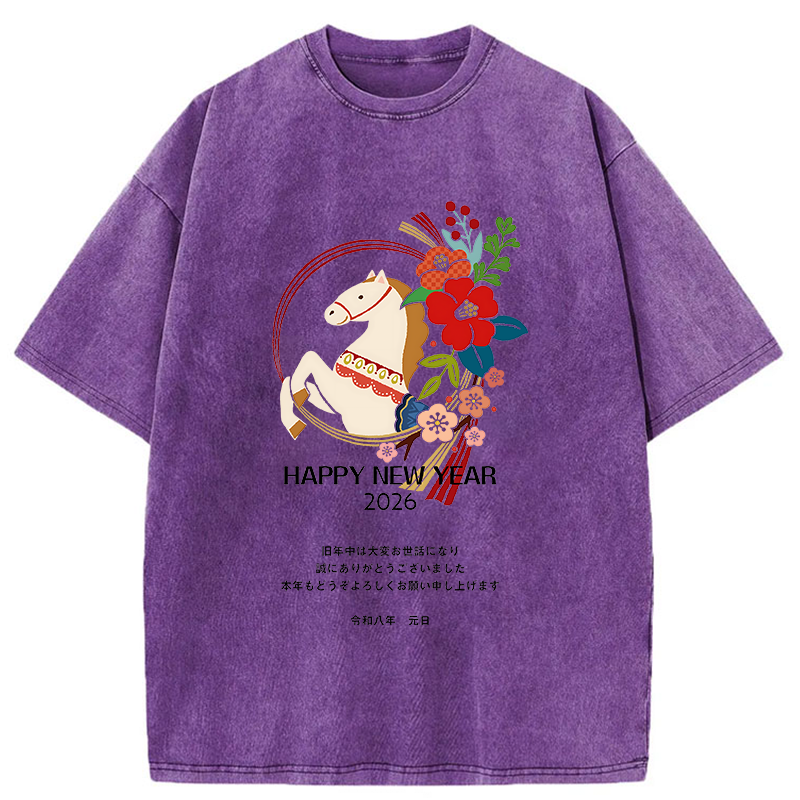 Tokyo-Tiger Happy New Year Fire Horse Washed T-Shirt