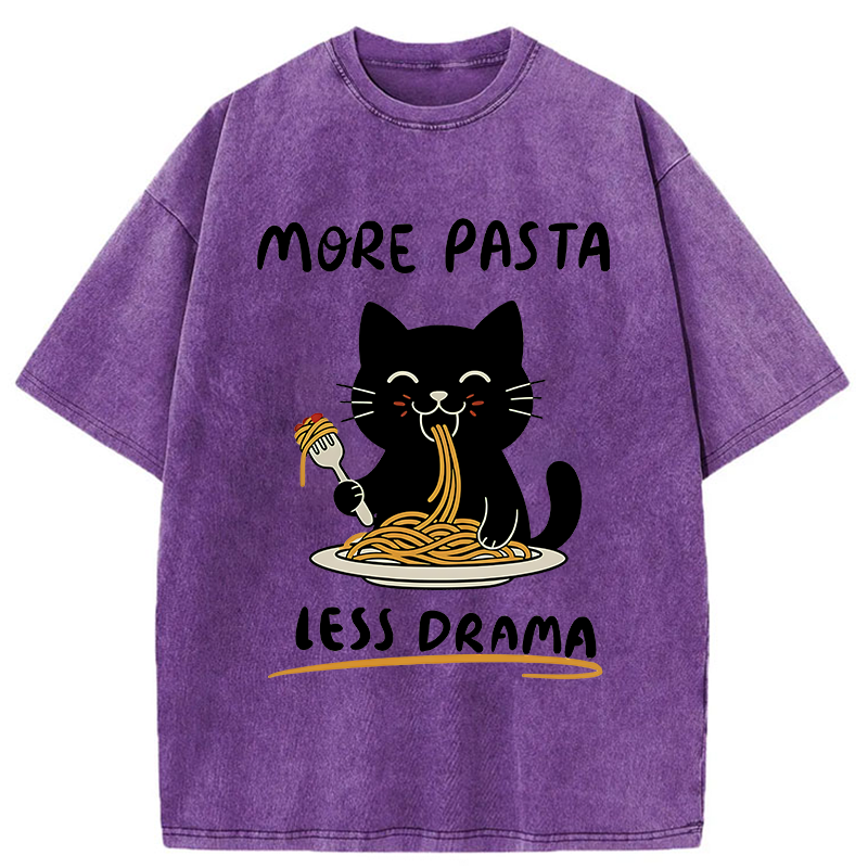 Tokyo-Tiger More Pasta Less Drama Cat Washed T-Shirt