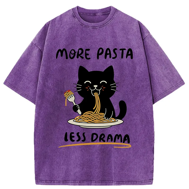Tokyo-Tiger More Pasta Less Drama Cat Washed T-Shirt