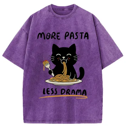 Tokyo-Tiger More Pasta Less Drama Cat Washed T-Shirt