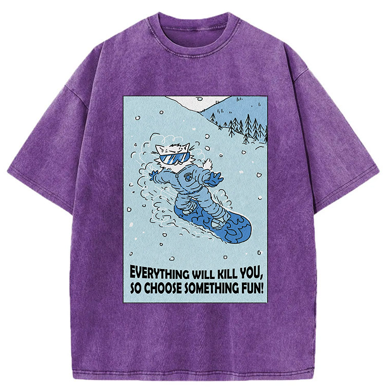 Tokyo-Tiger Skiing Expert Cat Washed T-Shirt