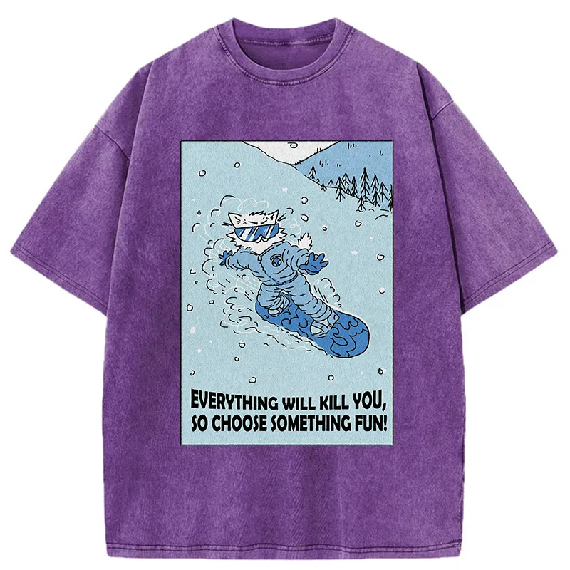 Tokyo-Tiger Skiing Expert Cat Washed T-Shirt