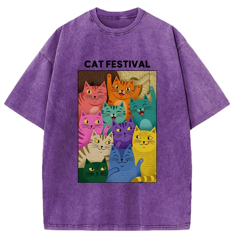 Tokyo-Tiger Colorful Cats Festival Washed T-Shirt