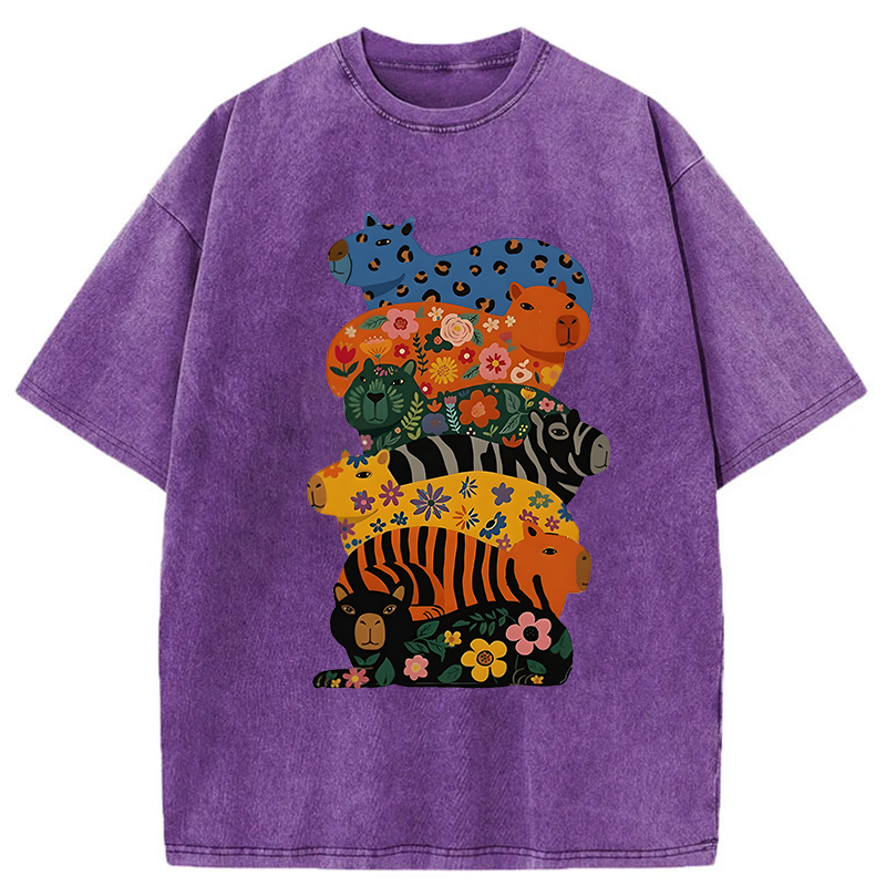 Tokyo-Tiger Cute Colorful Capybaras Washed T-Shirt