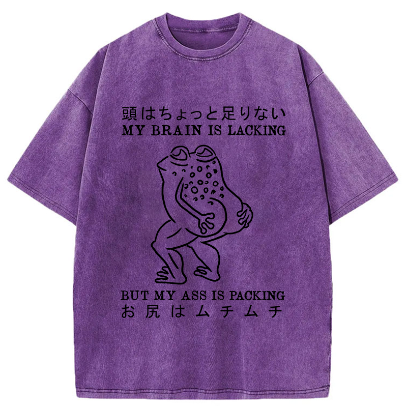 Tokyo-Tiger Brain Is Lacking Frog Meme Washed T-Shirt