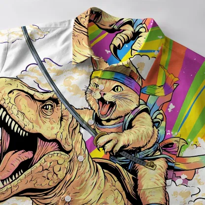 Tokyo-Tiger Rainbow Cat Rides A Dinosaur Button-up Shirt