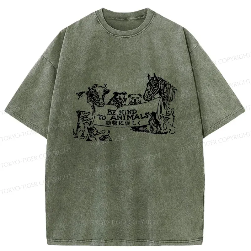 Tokyo-Tiger Be Kind To Animals Washed T-Shirt