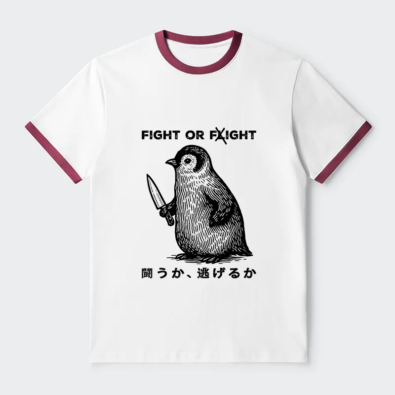 Tokyo-Tiger Funny Fight Or Flight Contrast Trim T-Shirt