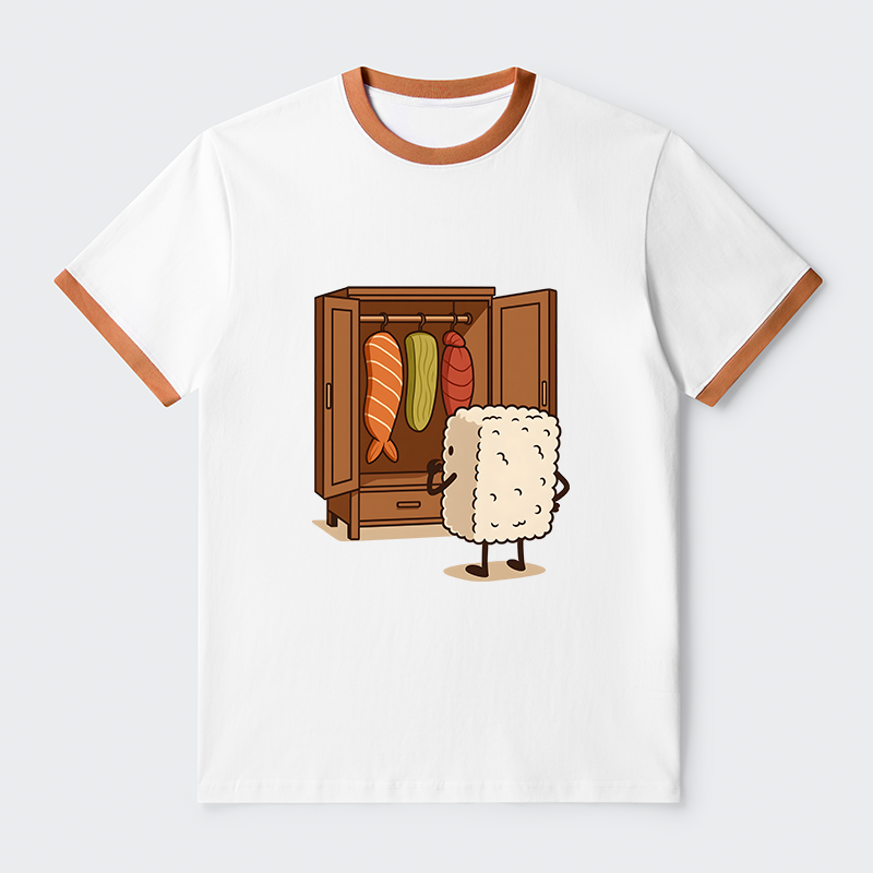 Tokyo-Tiger Sushi Pick Out Clothes Contrast Trim T-Shirt