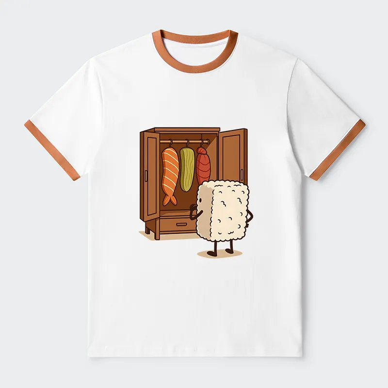 Tokyo-Tiger Sushi Pick Out Clothes Contrast Trim T-Shirt