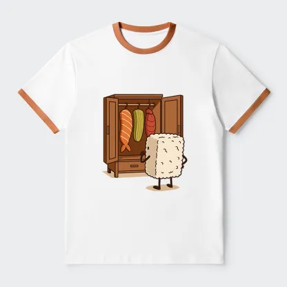 Tokyo-Tiger Sushi Pick Out Clothes Contrast Trim T-Shirt