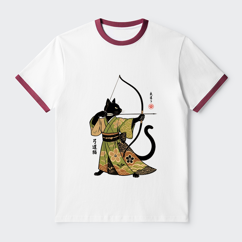 Tokyo-Tiger Japan Cat Archery Contrast Trim T-Shirt