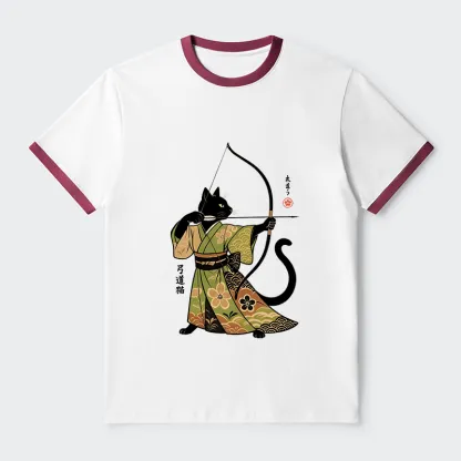 Tokyo-Tiger Japan Cat Archery Contrast Trim T-Shirt