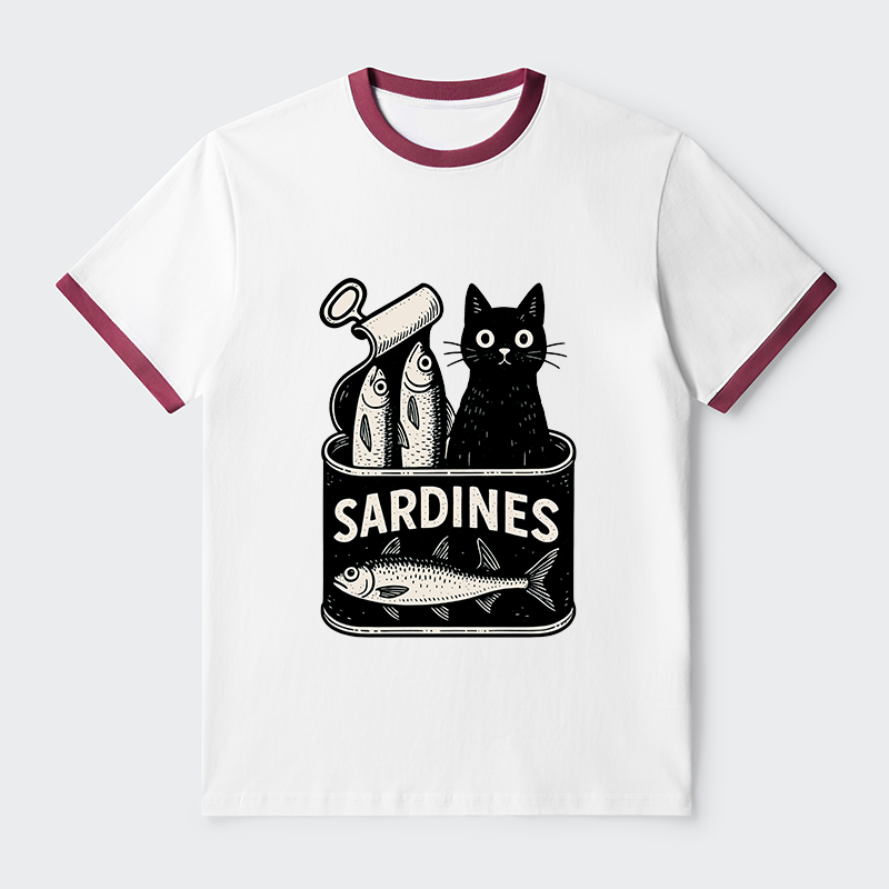 Tokyo-Tiger Cat And Canned Fish Contrast Trim T-Shirt