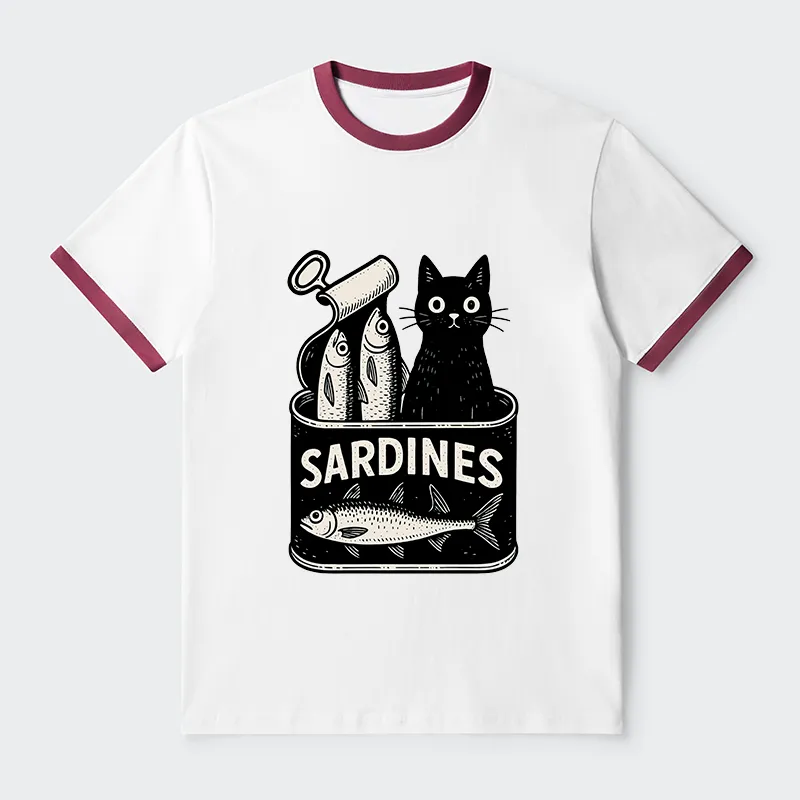 Tokyo-Tiger Cat And Canned Fish Contrast Trim T-Shirt