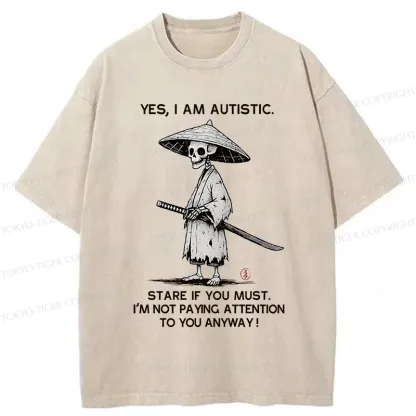 Tokyo-Tiger Samurai Skeleton Has Autistic Washed T-Shirt